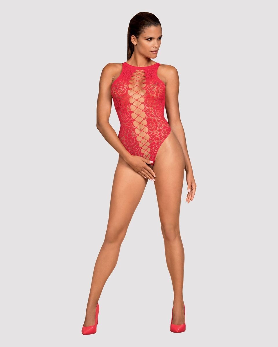 Ажурный бодистокинг с эффектом шнуровки Obsessive B120 teddy red S/M/L, красный