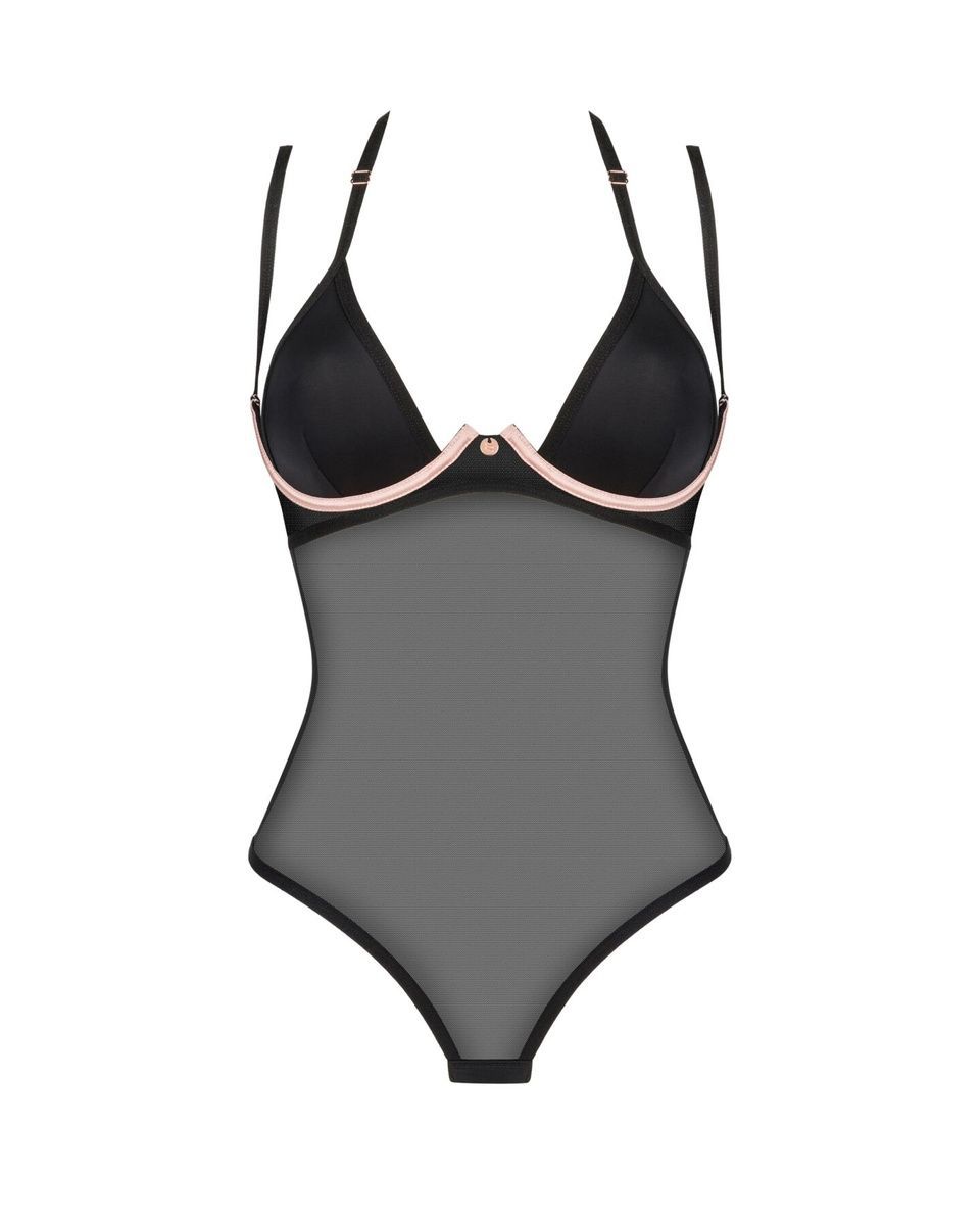 Прозоре боді Obsessive Selinne teddy Black, дрібна сітка, подвійні бретелі, XS/S
