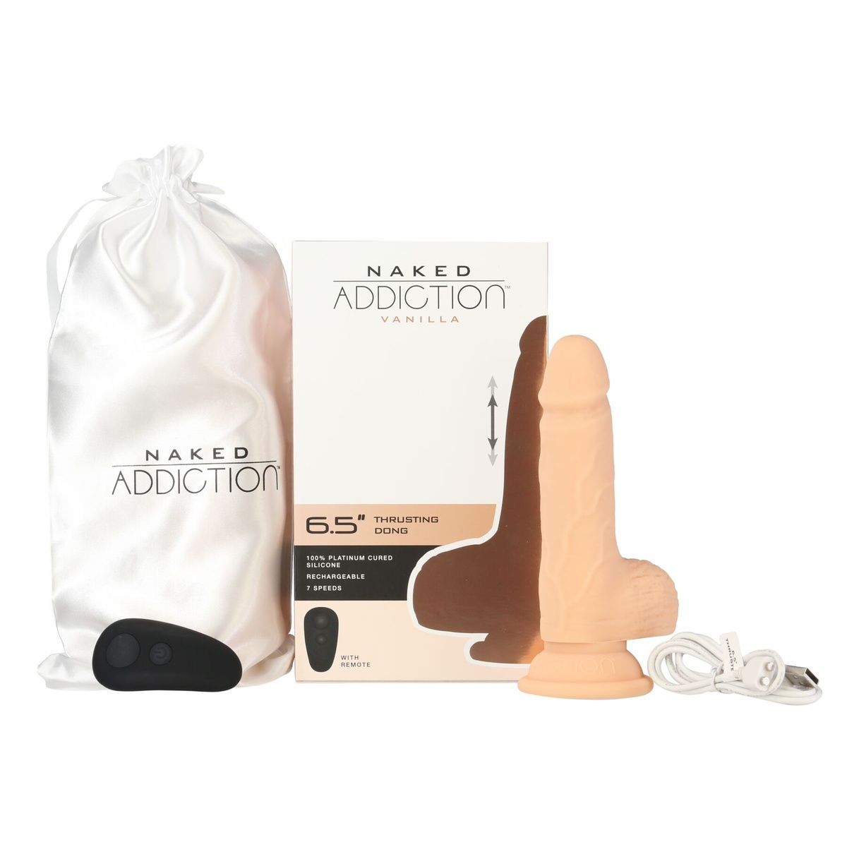 Фаллоимитатор-пульсатор Naked Addiction 6.5&Prime; Thrusting Dong With Remote, движения вперед-назад,пульт