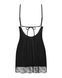 Пеньюар Obsessive Lobellis chemise & thong, черный, кружевная отделка, стринги в комплекте, XS/S