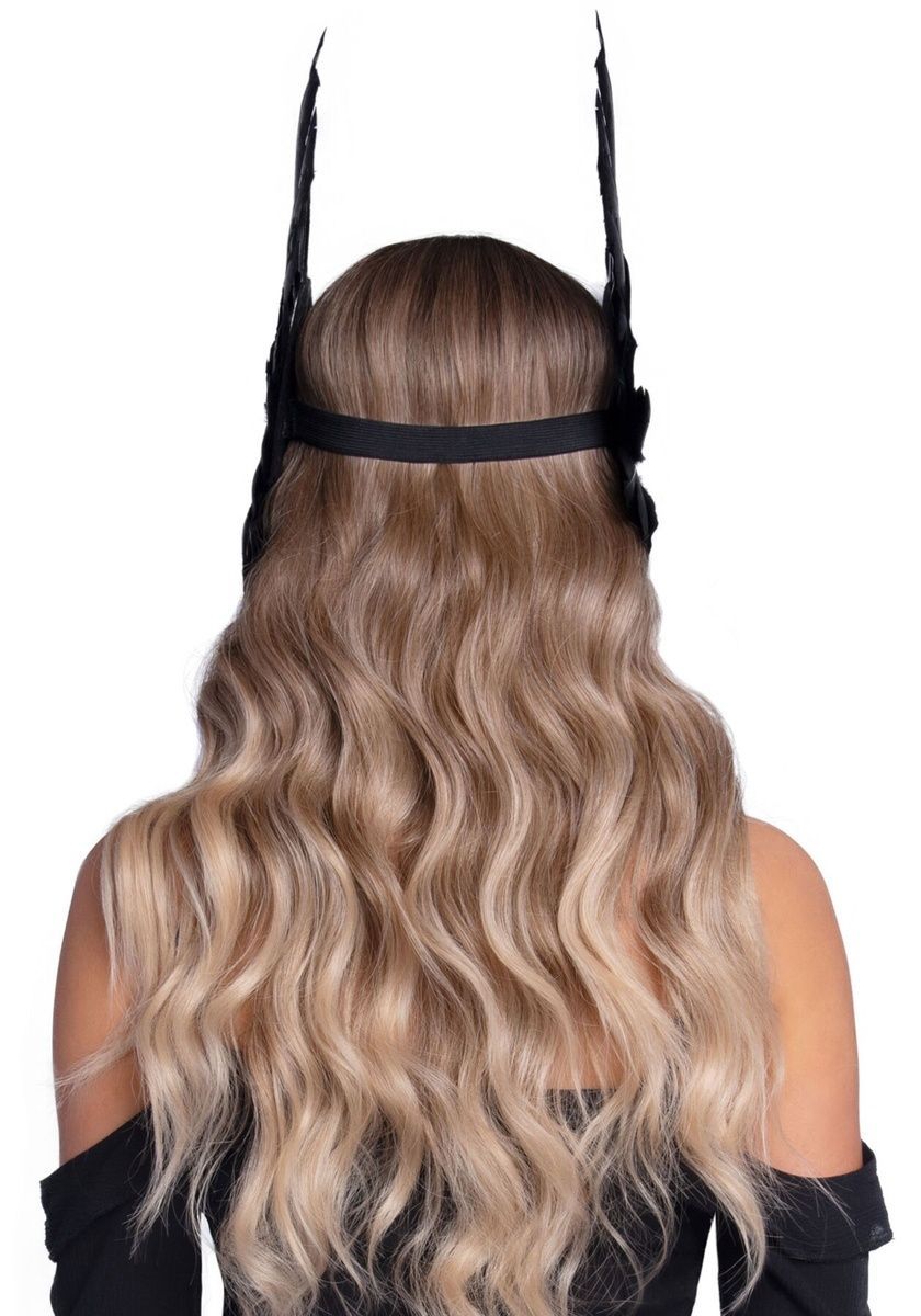 Пов&rsquo;язка на голову з крилами Leg Avenue Feather headband Black, пір&rsquo;я та натуральна шкіра