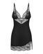 Пеньюар Obsessive Lobellis chemise & thong, M/L, черный, кружевная отделка, стринги в комплекте