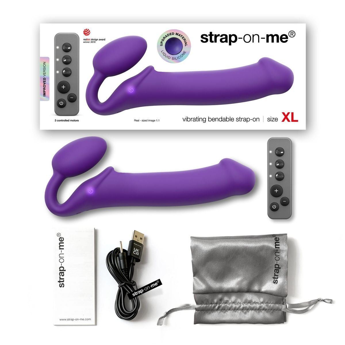 Безремінний страпон з вібрацією Strap-On-Me Vibrating Violet XL, діам. 4,7см, пульт ДК, регульований