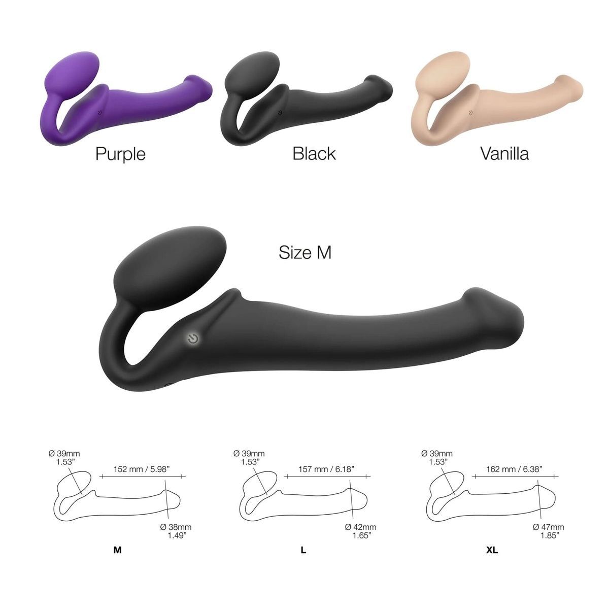 Безремінний страпон з вібрацією Strap-On-Me Vibrating Violet XL, діам. 4,7см, пульт ДК, регульований