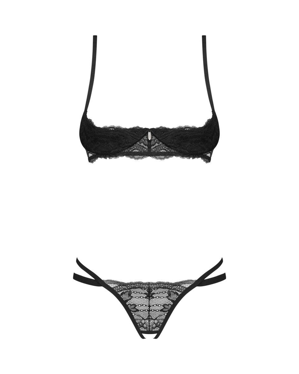 Комплект Obsessive Nutris 2-pcs crotchless set, лиф с открытыми чашками, трусики с доступом, XS/S