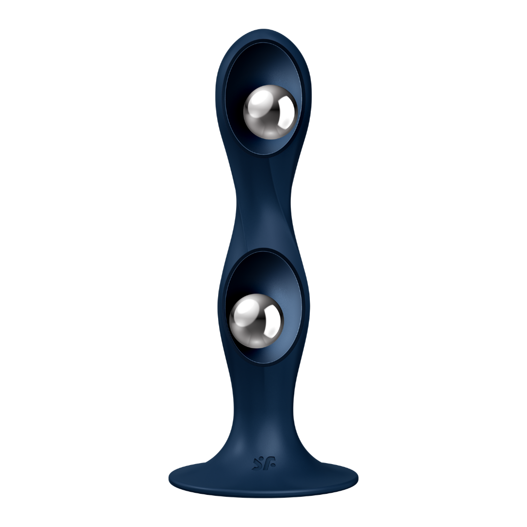 Дилдо Satisfyer Double Ball-R Dark Blue, унисекс, подвижные шарики внутри, на присоске