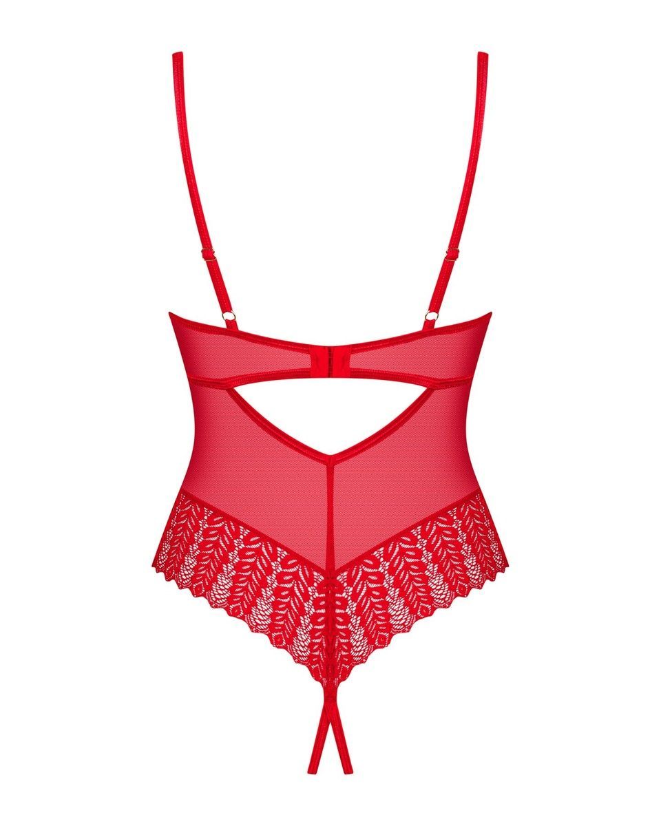 Боді з доступом Obsessive Ingridia crotchless teddy, червоне, відкриті груди, XS/S