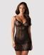 Сорочка Obsessive Alluria chemise & thong, черная, кружево+микросетка, стринги в комплекте, S/M