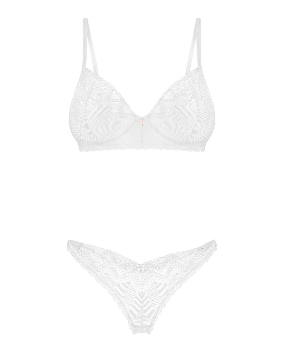 Комплект Obsessive Alissium 2-pcs set, кружево, лиф с мягкой чашкой, трусики танга, XS/S