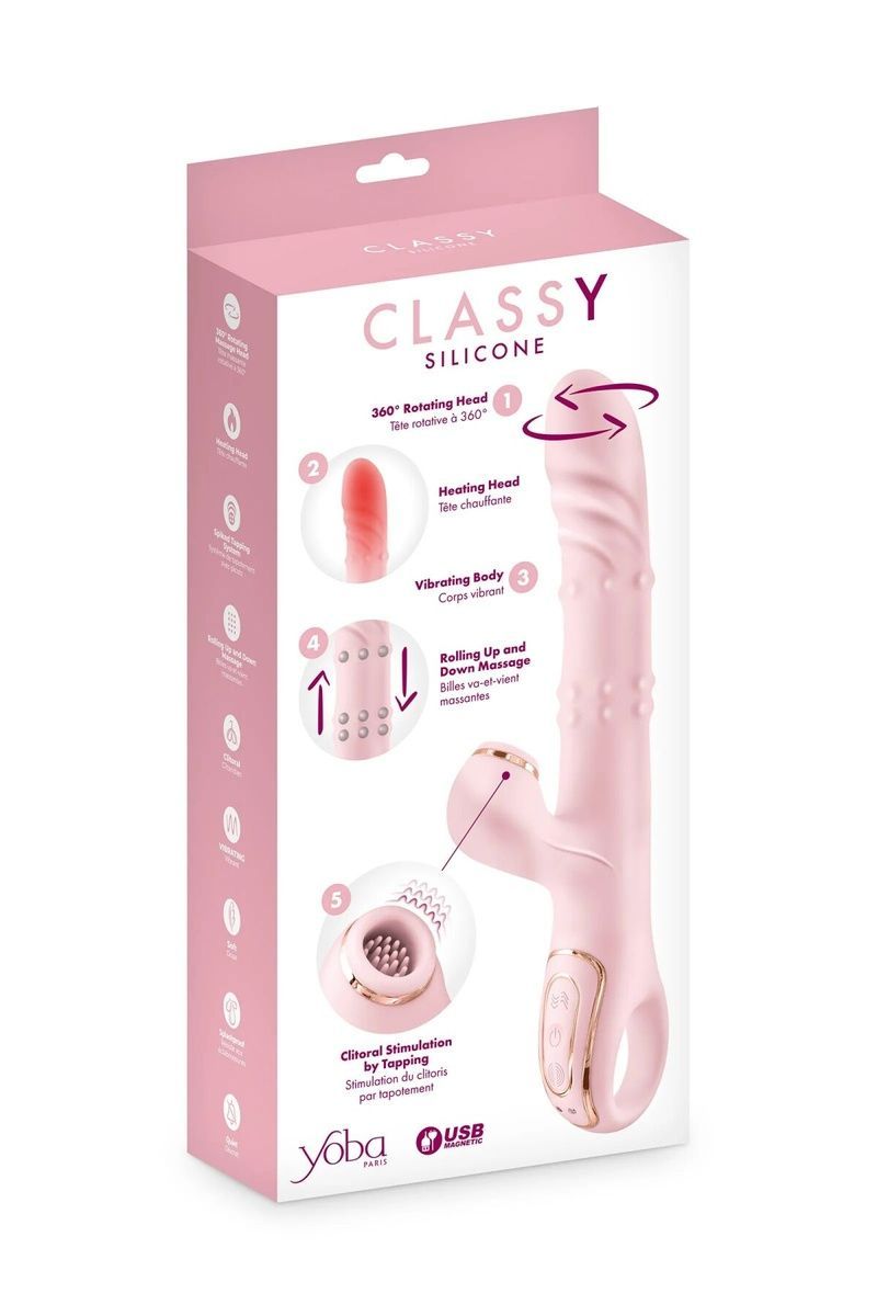 Вибратор-кролик 5в1 Yoba Classy, вибрация, ротация, пульсация, жемчужный массаж, нагрев
