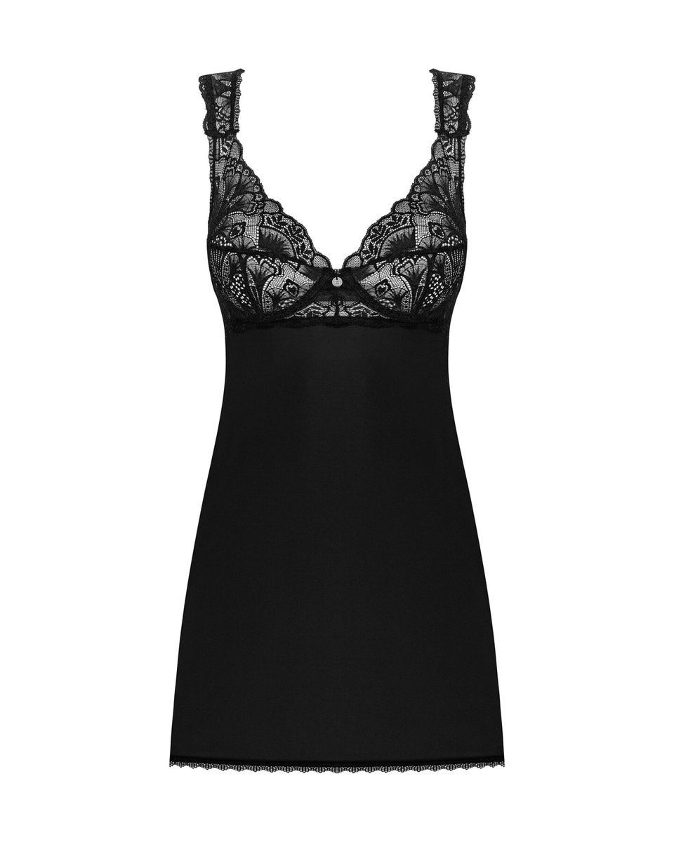 Сорочка бебі-дол з мереживом на грудях Obsessive Donna Dream babydoll Black, стрінги, XS/S