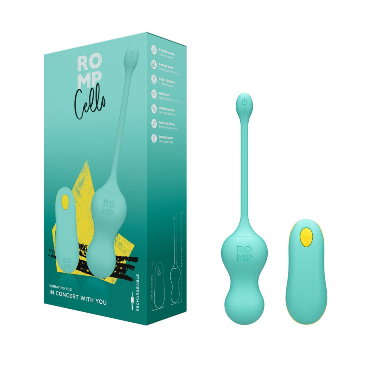 Віброяйце для точки G з пультом керування Romp Cello Light Teal, водонепроникне