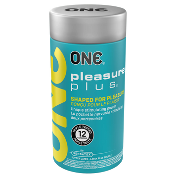 Презервативи ONE Pleasure Plus, 12 шт, з ребристою ділянкою на кінці, подарункове паковання-тубус