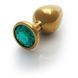 Металлическая анальная пробка Round Gem, размер М цвет: золотистый/изумрудный Ouch!