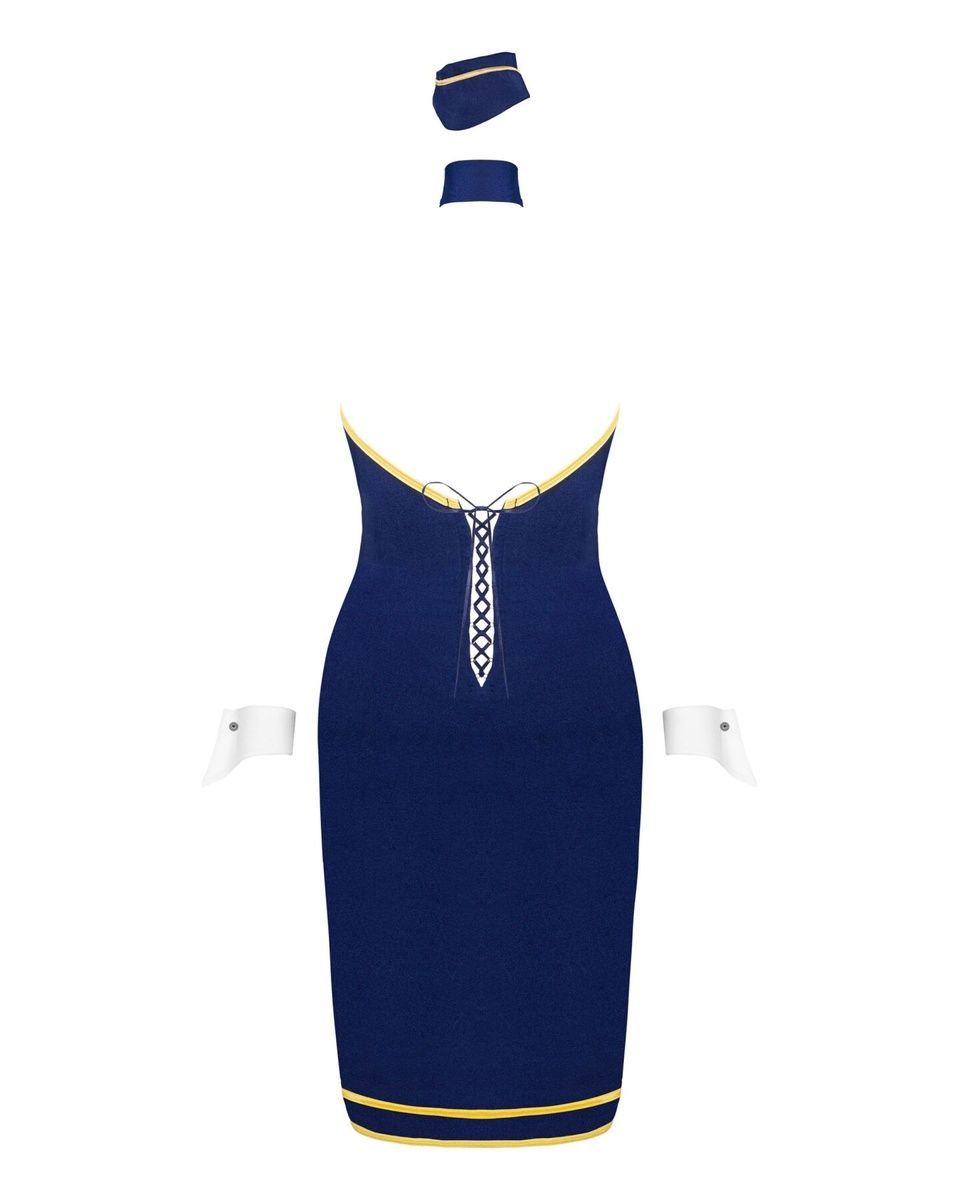 Еротичний костюм стюардеси Obsessive Stewardess uniform, blue, сукня, пілотка, шарф, манжети, XS/S