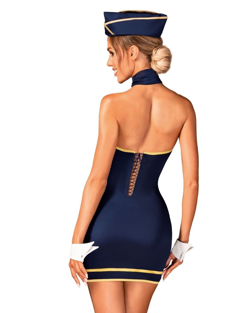 Еротичний костюм стюардеси Obsessive Stewardess uniform, blue, сукня, пілотка, шарф, манжети, XS/S