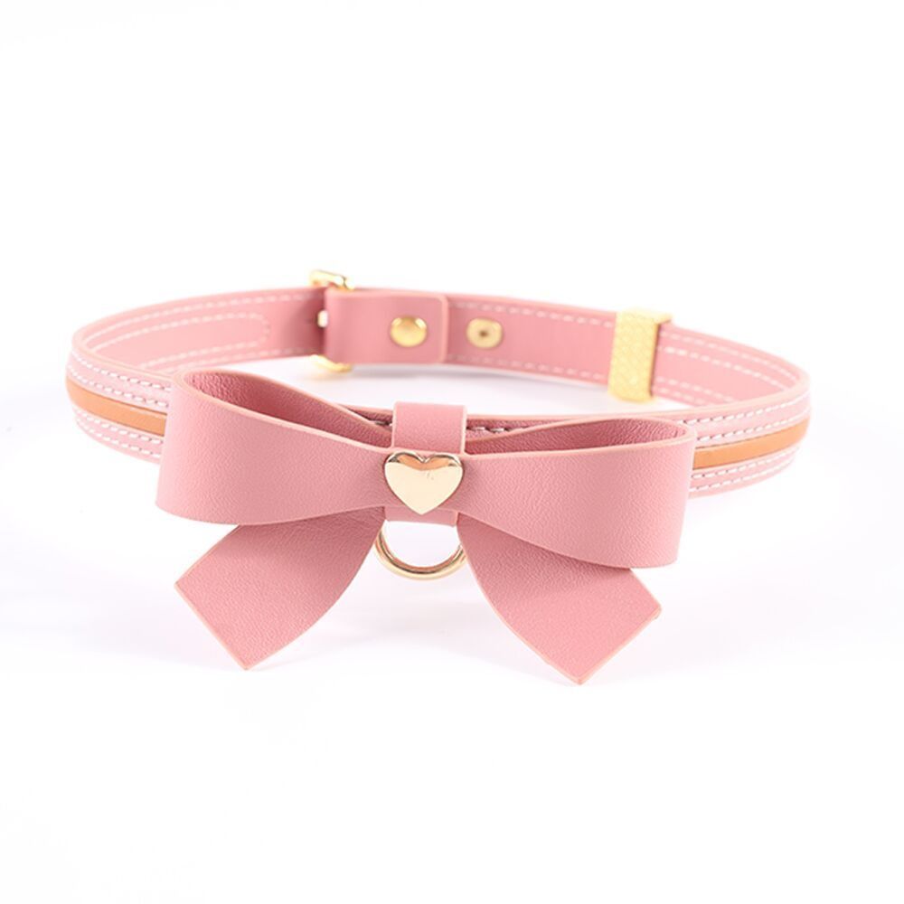 Ошейник с поводком LOCKINK SEVANDA Love Heart Butterfly Leather Collar Set, розовый, с бантом