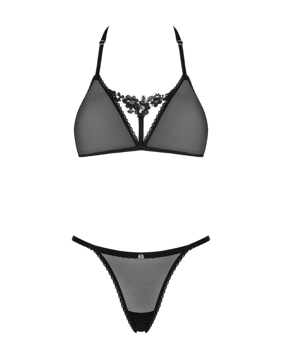 Напівпрозорий комплект Obsessive Celia Noir 2-pcs set, бюстгальтер, стрінги
