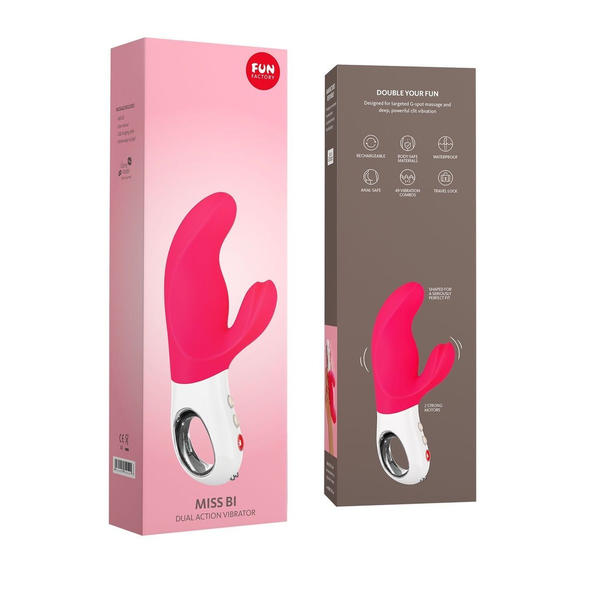 Вибратор-кролик Fun Factory MISS BI pink/white, 2 независимых мотора, диаметр 4,2 см