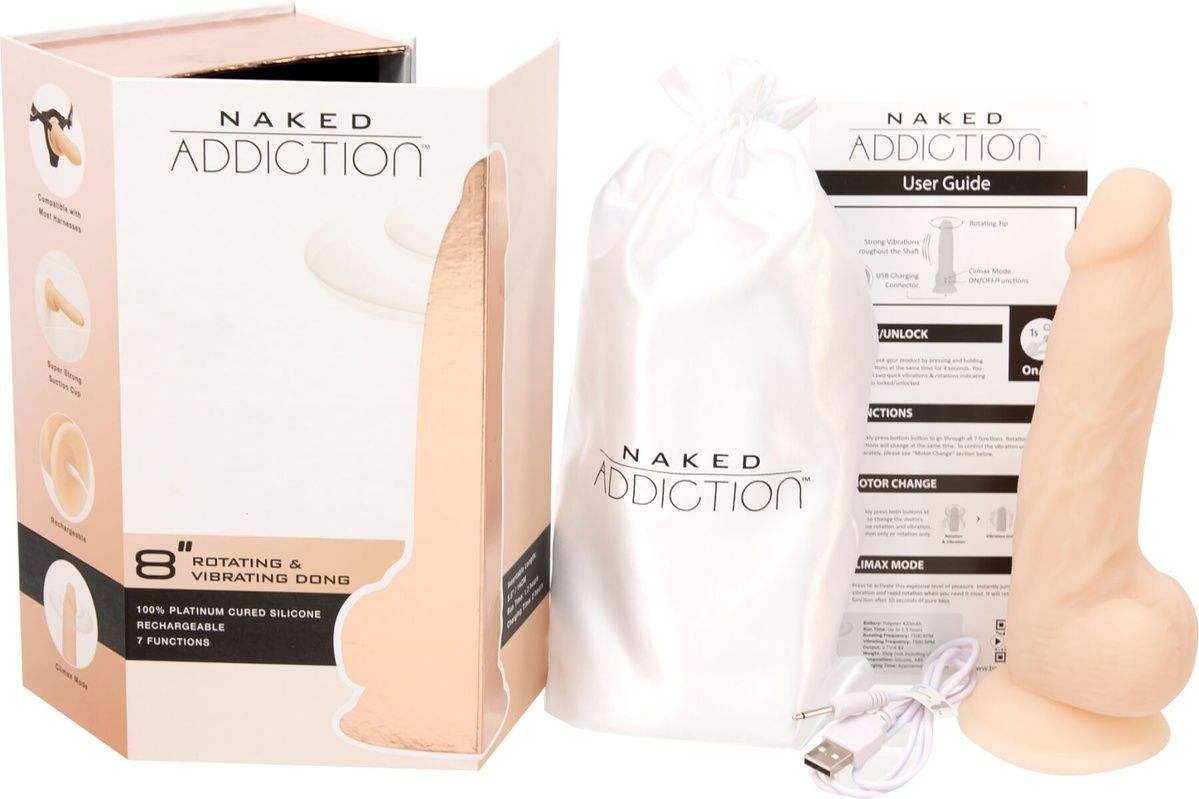 Фаллоимитатор с вибрацией и ротацией Naked ADDICTION James 8&Prime; Rotating & Vibrating Dong, пульт ДУ