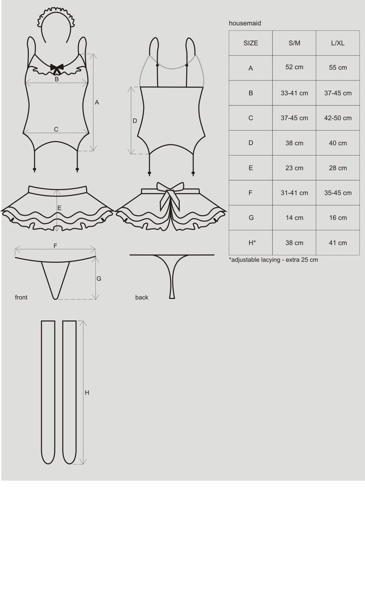 Еротичний костюм покоївки зі спідницею Obsessive Housemaid 5 pcs costume L/XL, чорно-білий, топ з пі