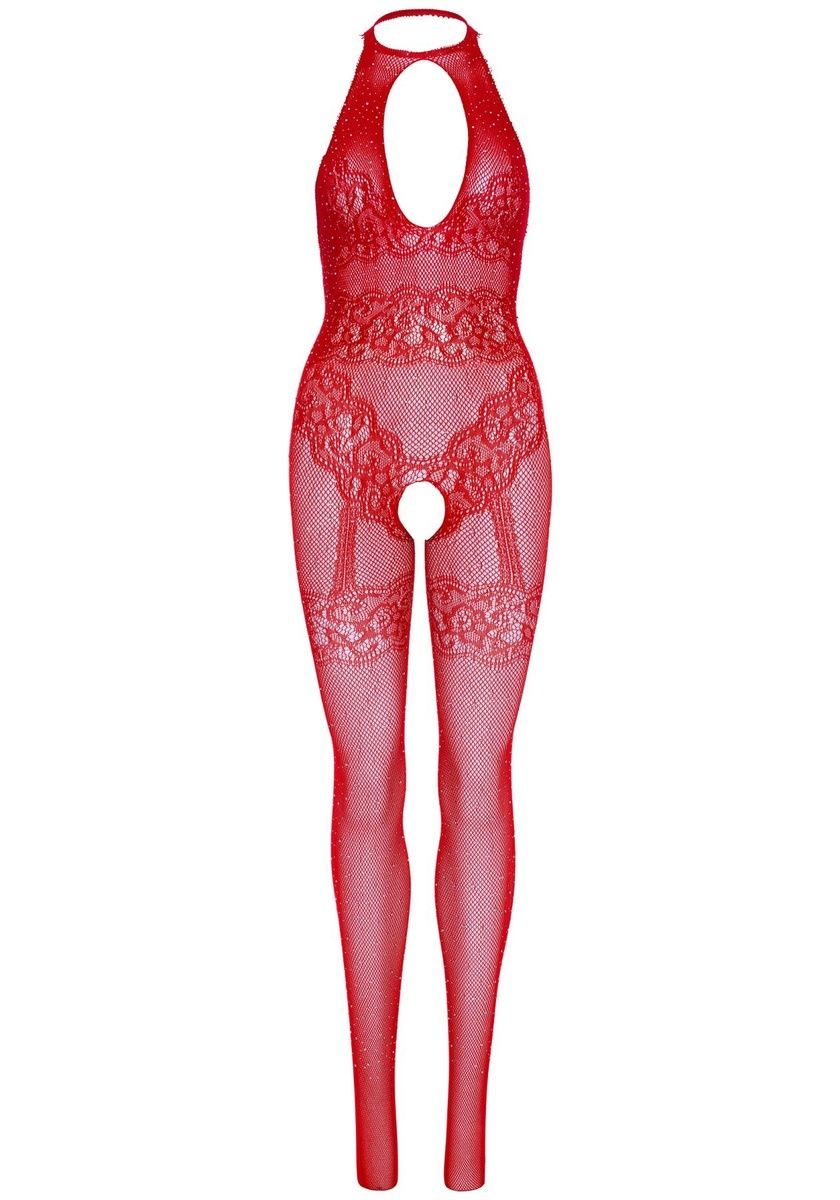 Бодістокінг Leg Avenue Rhinestone Lace and Net, One Size, червоний, зі стразами, відкритий доступ