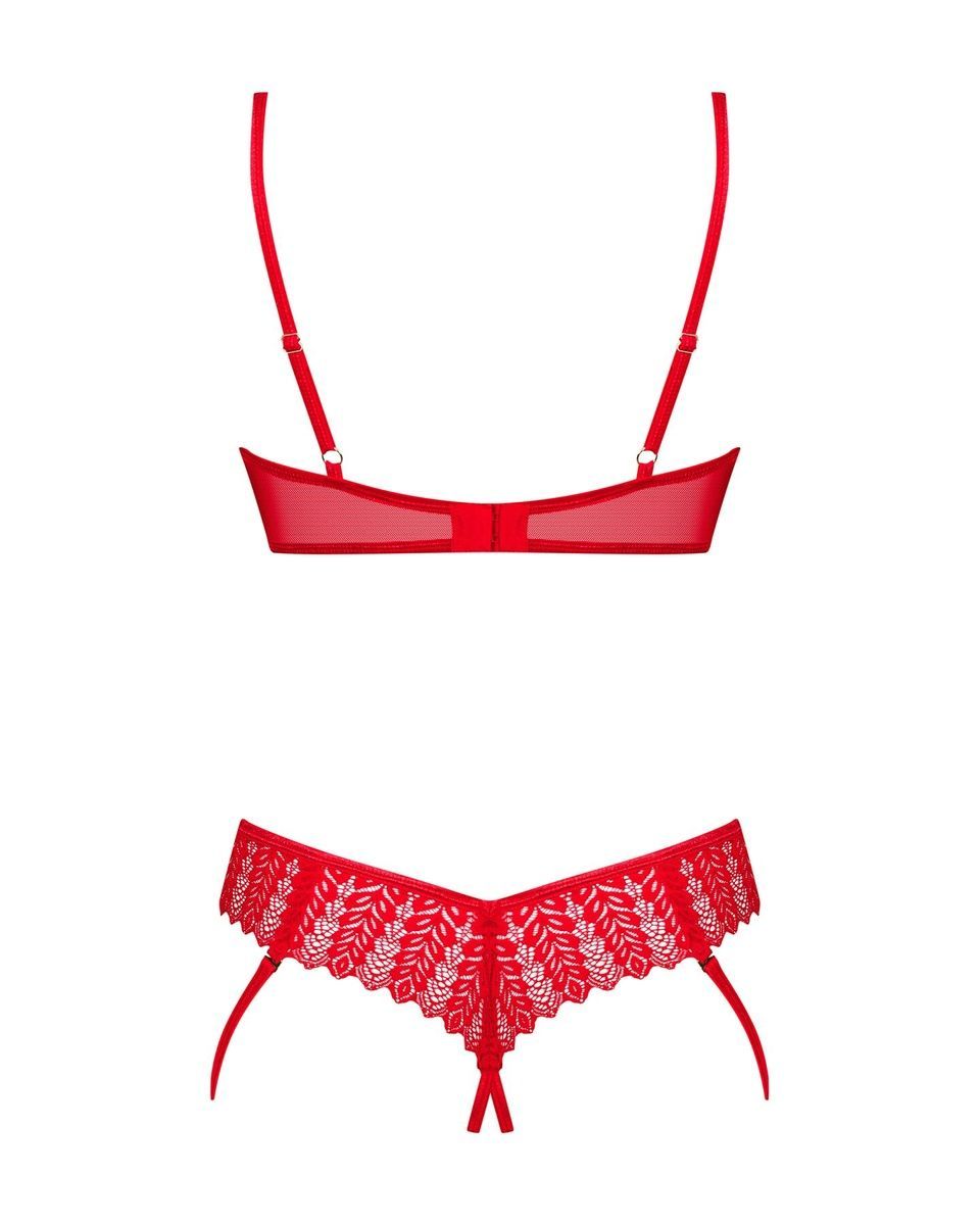 Комплект Obsessive Ingridia 2-pcs crotchless set XL/2XL, красный, с доступом, открытая грудь