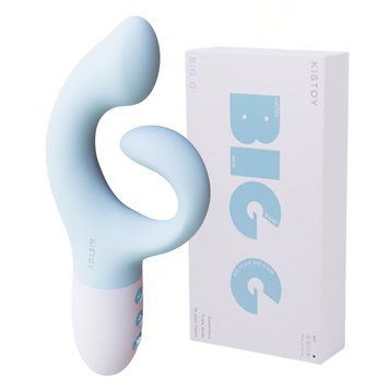 Вібратор-кролик для точки G KISTOY Big G Blue, вигнутий відросток, автоматичний підігрів