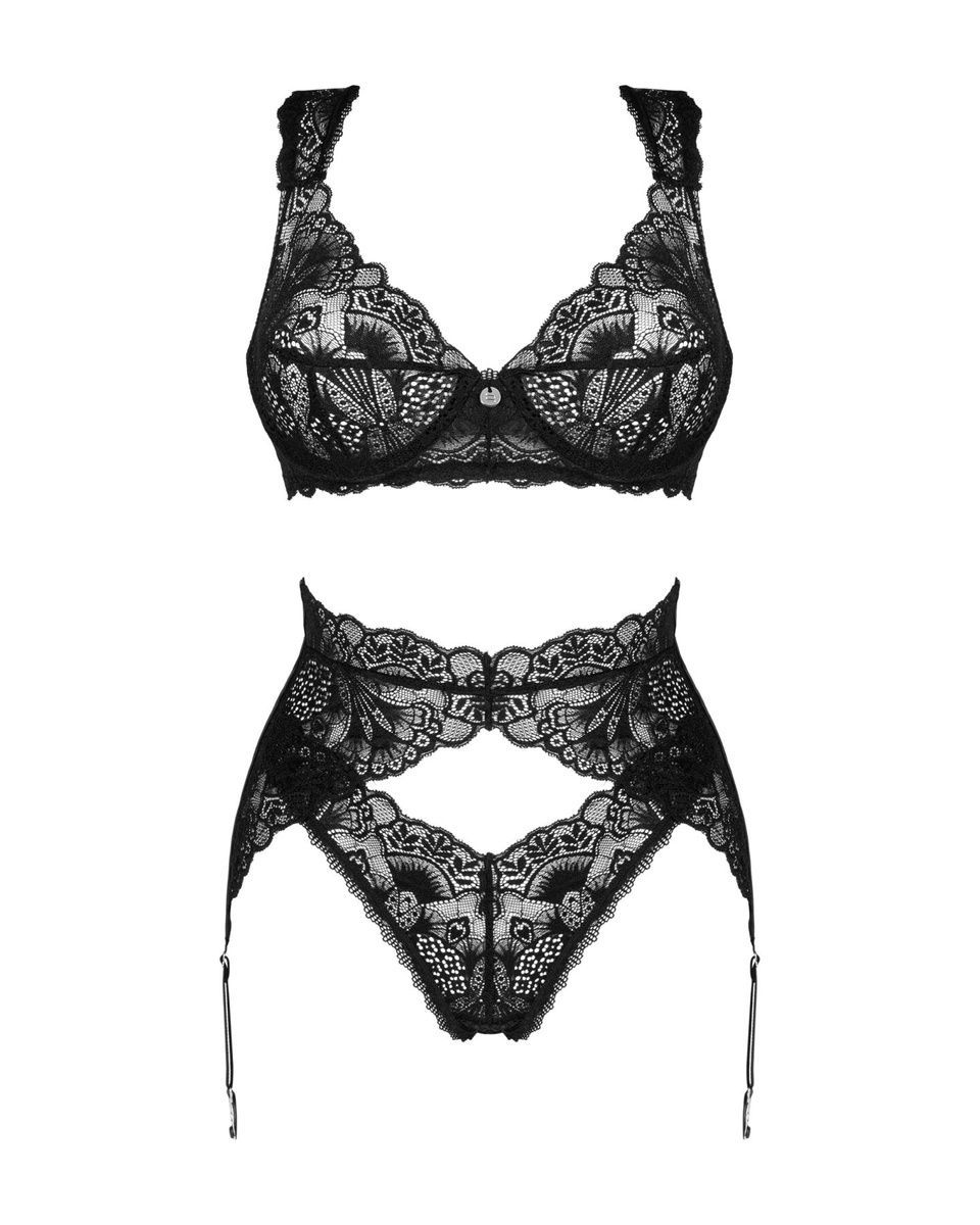 Комплект белья Obsessive Donna Dream 3-pcs set Black, бюстгальтер, стринги, пояс для чулок, XS/S