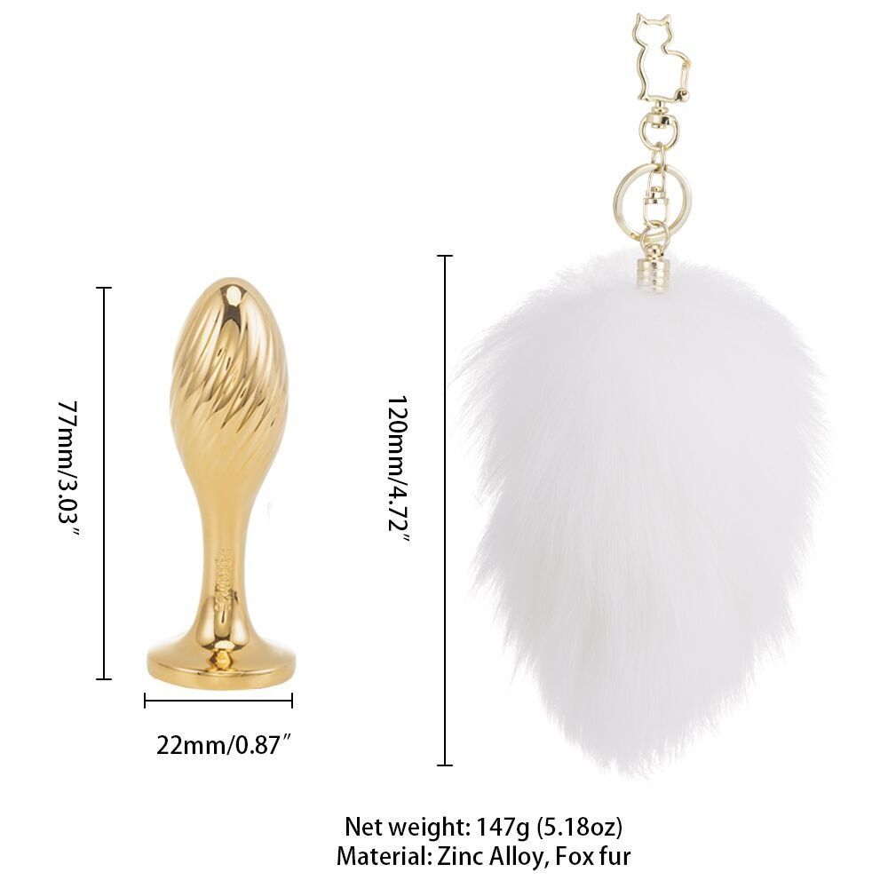 Металева анальна пробка Кролячий хвост LOCKINK SEVANDA White Bunny-Tail Anal Pear-shape Plug, S