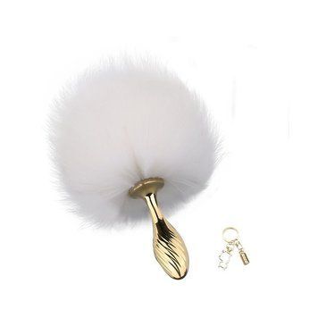 Металлическая анальная пробка &mdash; кроличий хвост LOCKINK SEVANDA White Bunny-Tail Anal Pear-shape Plug, S