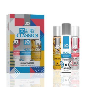 Набір JO Tri-Me Triple Pack &mdash; Classics (3&times;30 мл) водна, силіконова та смакова змазка