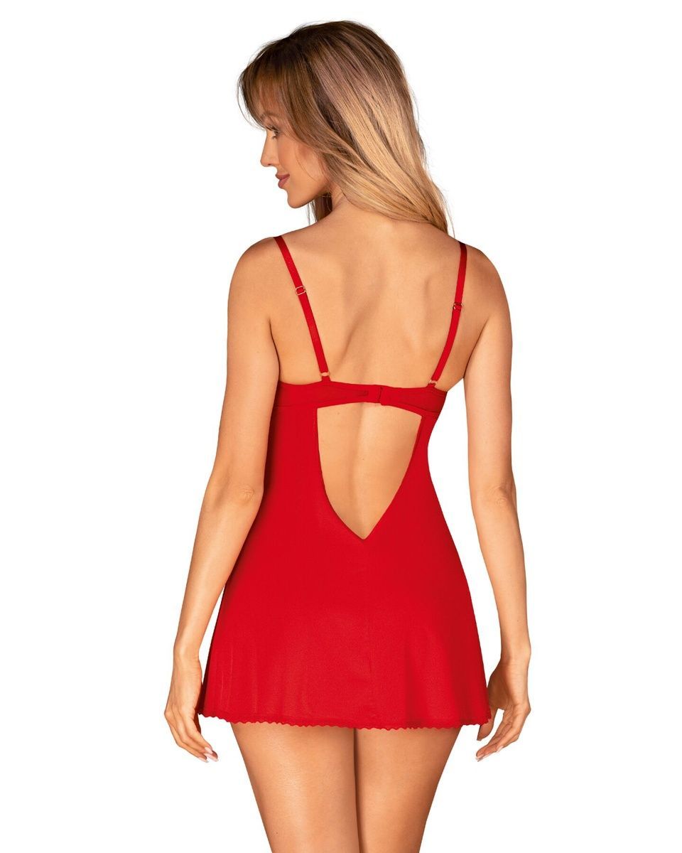 Пеньюар Obsessive Ingridia chemise & thong красный, сорочка, стринги, XS/S