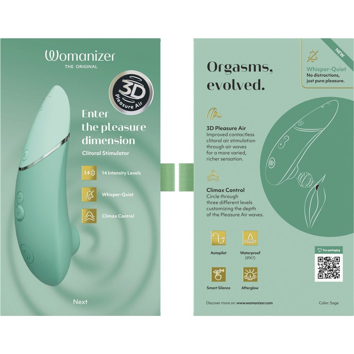 Вакуумний кліторальний стимулятор Womanizer Next Sage, 3D Pleasure Air, 14 рівнів інтенсивності