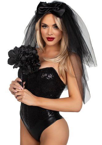 Фата невесты Leg Avenue Tiered bridal veil O/S Black, One size