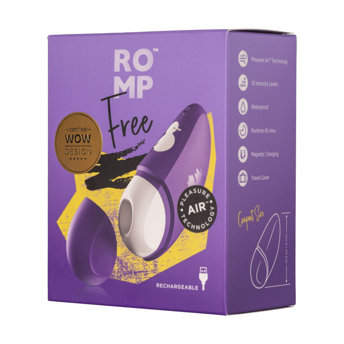 Вакуумный клиторальный стимулятор Romp Free, дорожный чехол, 10 уровней интенсивности