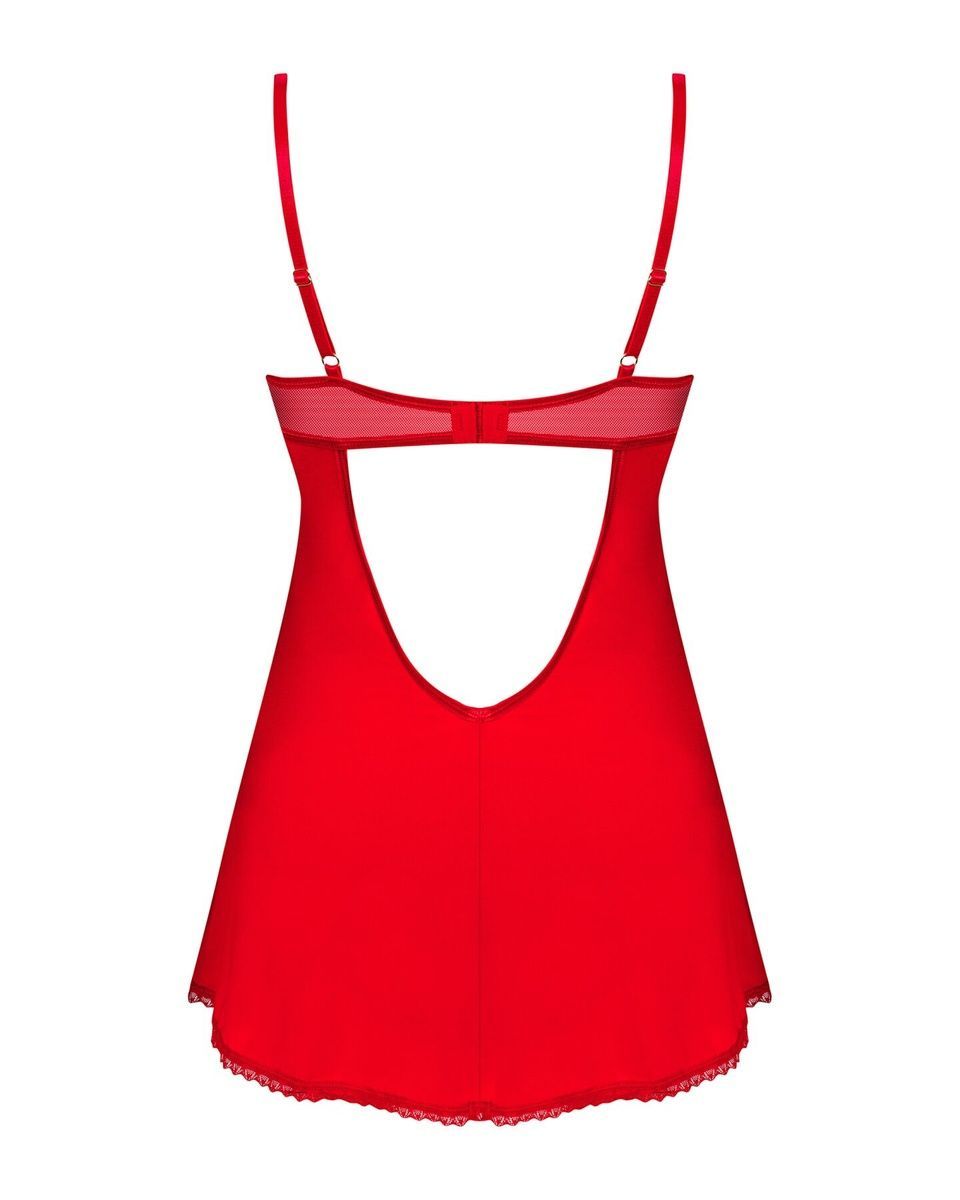 Пеньюар Obsessive Ingridia chemise & thong XL/2XL, красный, сорочка, стринги