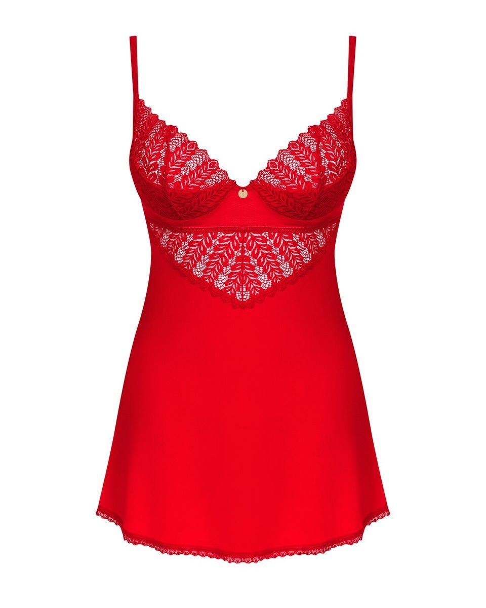 Пеньюар Obsessive Ingridia chemise & thong XL/2XL, красный, сорочка, стринги