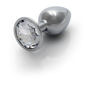 Металлическая анальная пробка Round Gem, размер S цвет: серебристый/белый Ouch!