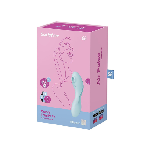 Вакуумный смарт-стимулятор с вибрацией Satisfyer Curvy Trinity 5 (Blue), управление со смартфона