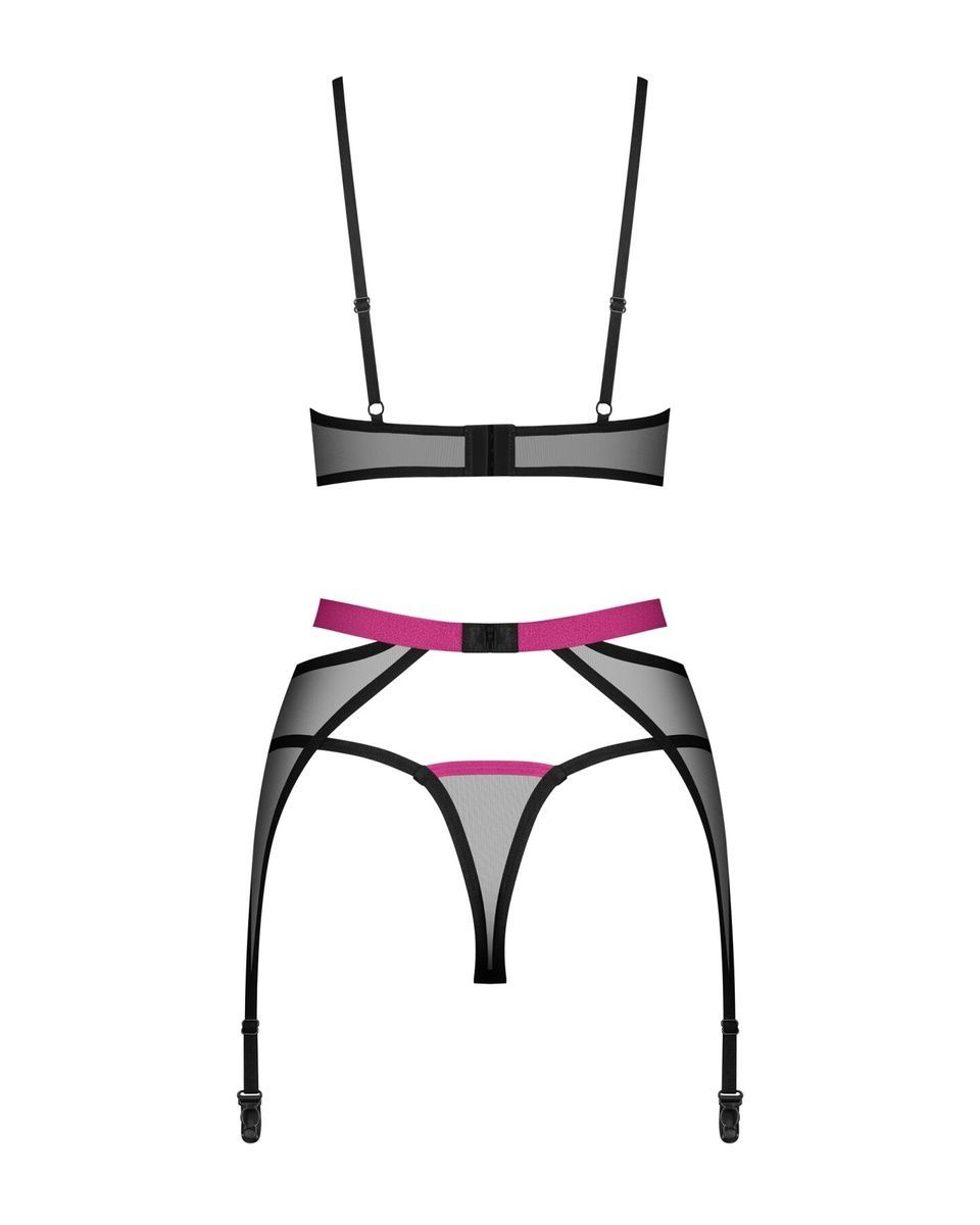 Комплект Obsessive Novenes 3-pcs set, прозрачный лиф на косточках, стринги, пояс, XS/S