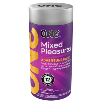 Презервативи ONE Mixed Pleasures, 12 шт, 6 видів, подарункове паковання-тубус