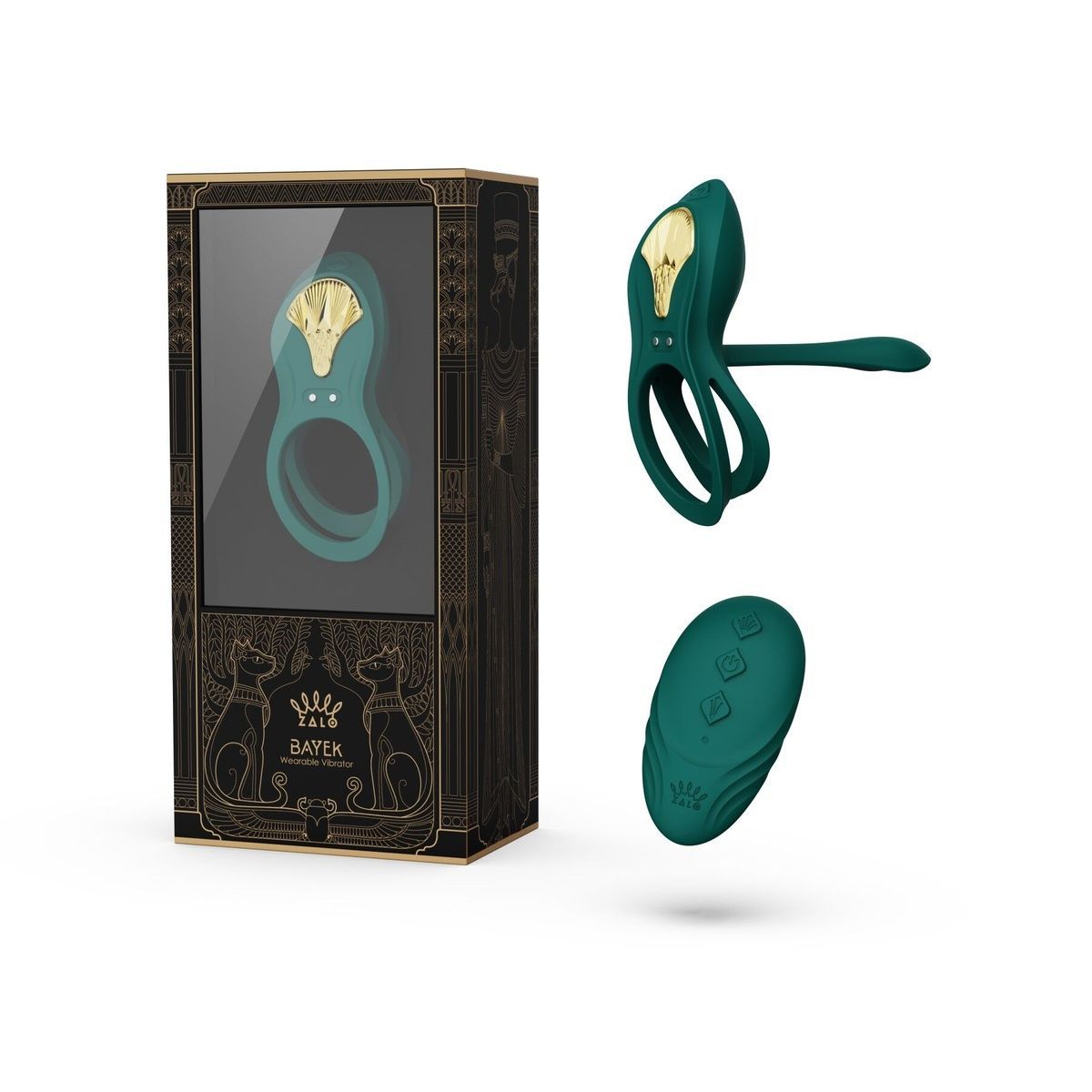Смарт-ерекційне кільце Zalo - BAYEK Turquoise Green, подвійне з ввідною частиною, пульт ДК