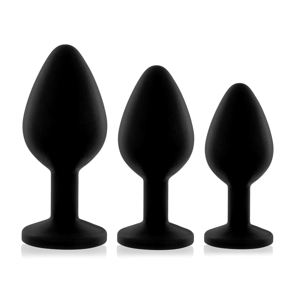 Набор силиконовых анальных пробок с кристаллом Rianne S: Booty Plug Set Black, диаметр 3,2см, 3,5см, 4,2см