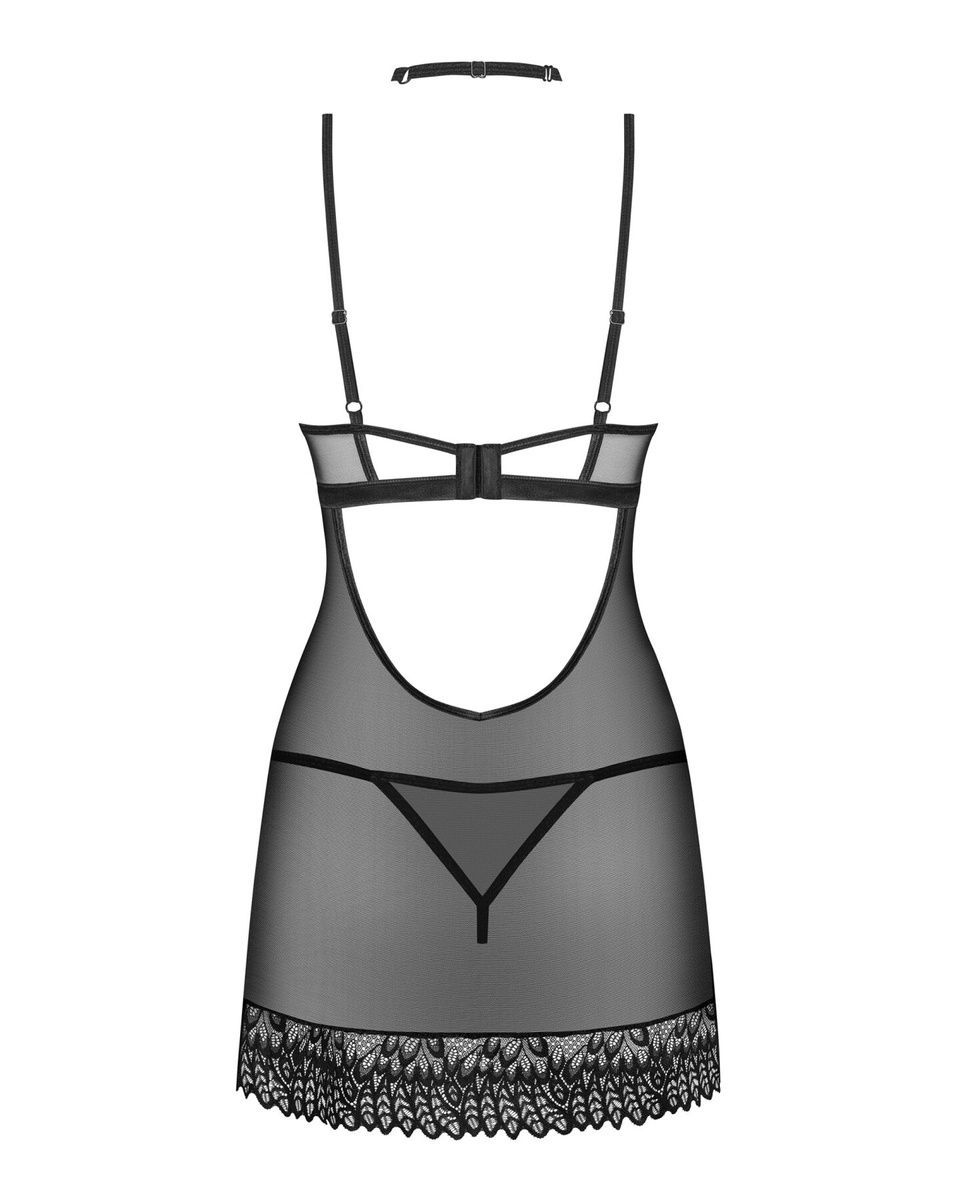 Сорочка Obsessive Donarella chemise & thong, кружевной лиф, чокер и стринги в комплекте, XS/S