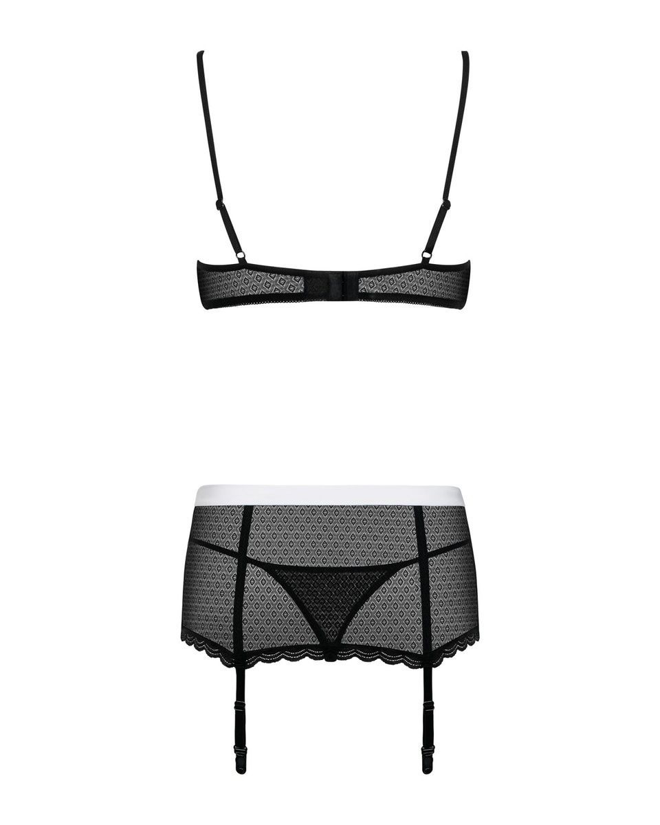 Еротичний костюм покоївки Obsessive Maidme set 5pcs L/XL, бюстгальтер, пояс з фартухом, панчохи, стр
