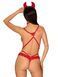 Еротичний костюм чортика зі стреп Obsessive Evilia teddy red, боді, чокер, накладки на соски, обруч з ріжками, S/M