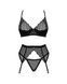 Комплект Obsessive Chemeris 3-pcs set, стринги, пояс для чулок, бюстгальтер, XS/S