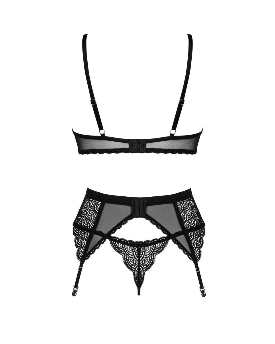 Комплект Obsessive Chemeris 3-pcs set, стринги, пояс для чулок, бюстгальтер, XS/S