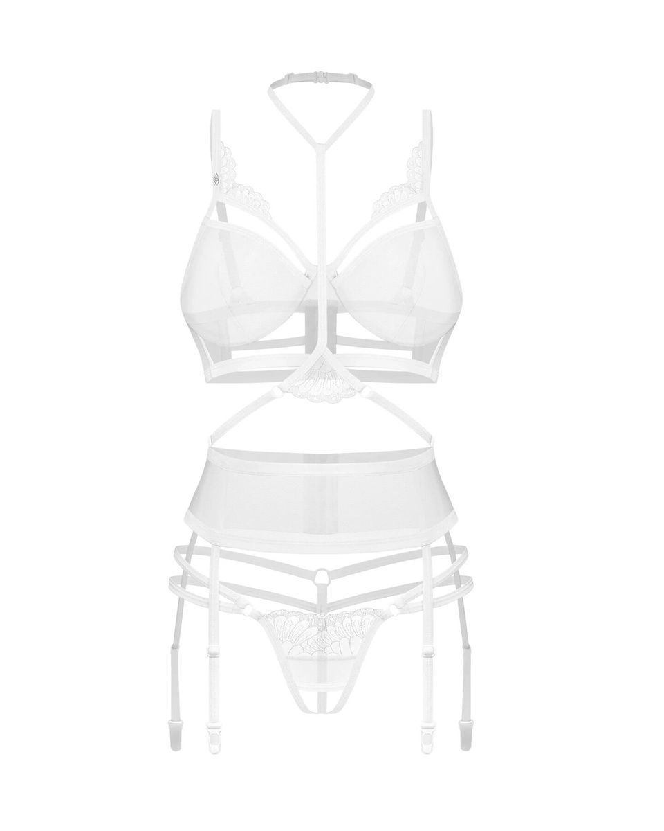 Комплект Obsessive Premisis White 3-pcs crotchless set  , S/M